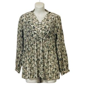 Michael Michael Kors Floral Long Sleeve V Neck Flowy High Low Blouse
